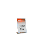 Small acrylic stand measuring 9×12.8 cm (B7 size) with Printman logo header, ideal for displaying price tags or information and custom printing.