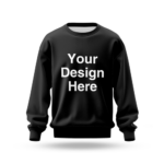 Black sweater mockup featuring a large "Your Design Here" placeholder on the chest, ideal for customizing with your own designs or logos.