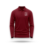 Burgundy (dark red) polo shirt mockup featuring "Your Logo Here" text on the chest, perfect for custom corporate uniforms or branded apparel.