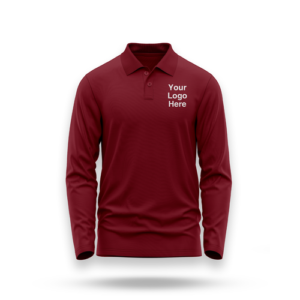 Burgundy (dark red) polo shirt mockup featuring "Your Logo Here" text on the chest, perfect for custom corporate uniforms or branded apparel.