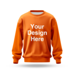 Orange sweater mockup with large "Your Design Here" placeholder on the front, ideal for showcasing custom printed designs or promotional graphics.