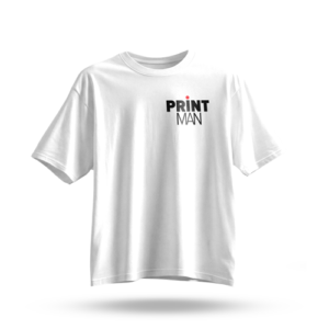 White oversized T-shirt mockup featuring the Printman logo on the chest, ideal for custom branded apparel printing.