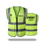 Custom printed yellow zip-up reflective safety vest with 3 pockets in Amman Jordan