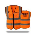 Custom printed orange zip-up reflective safety vest with 3 pockets in Amman Jordan